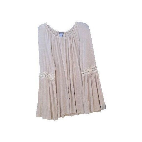 New Directions Weekend Boho Peasant Flowy Crochet Bell Sleeved Oatmeal Top XL - Picture 1 of 16
